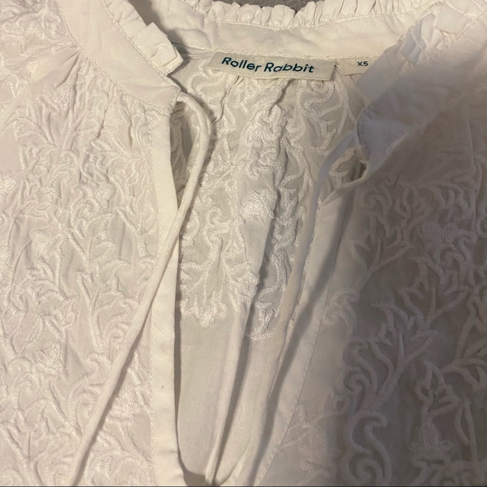 NWOT roller rabbit white embroidered blouse
